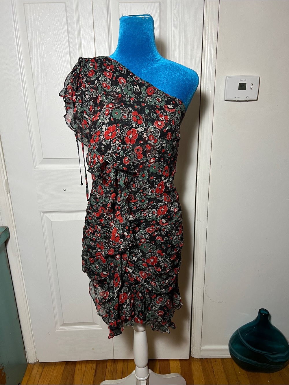 Veronica Beard Floral One Shoulder Mini Dress 2 Small Designer Silk